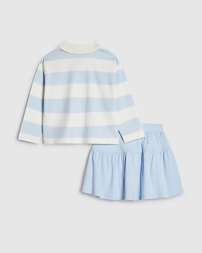 Mini Girls Blue Stripe Polo Shirt Set Mini Girls Blue Stripe Polo Shirt Set