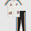 Mini Girls Cream Badged Stripe T-Shirt Set Mini Girls Cream Badged Stripe T-Shirt Set