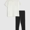 Mini Girls Cream Badged Stripe T-Shirt Set Mini Girls Cream Badged Stripe T-Shirt Set