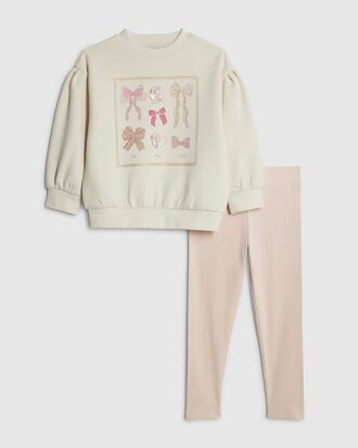 Mini Girls Cream Bow Box Sweatshirt Set