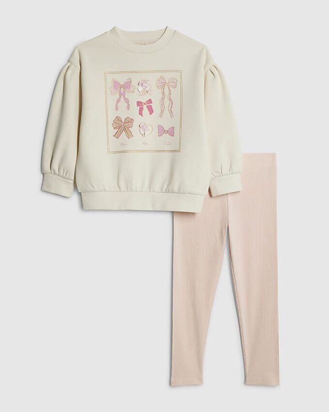 Mini Girls Cream Bow Box Sweatshirt Set Mini Girls Cream Bow Box Sweatshirt Set