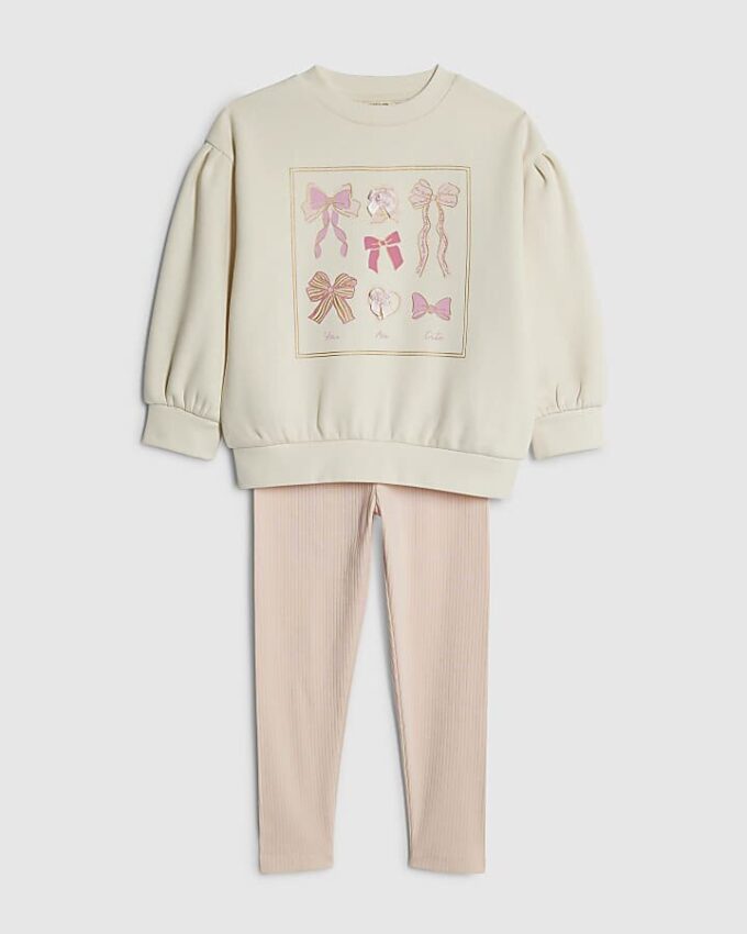 Mini Girls Cream Bow Box Sweatshirt Set Mini Girls Cream Bow Box Sweatshirt Set