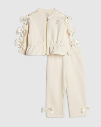 Mini Girls Cream Bow Cinched Sweatshirt Set