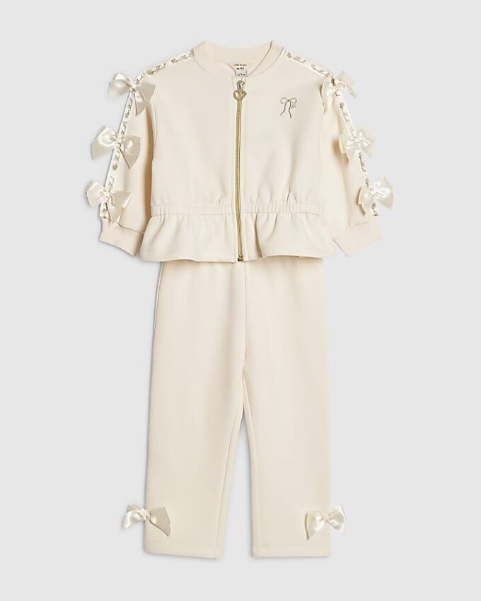 Mini Girls Cream Bow Cinched Sweatshirt Set Mini Girls Cream Bow Cinched Sweatshirt Set