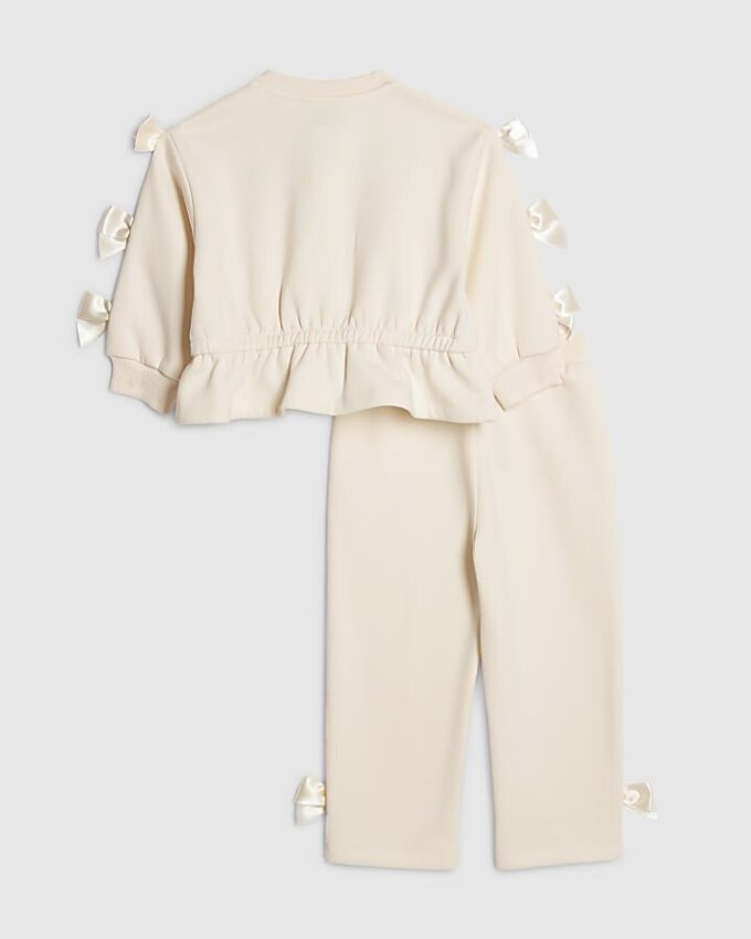 Mini Girls Cream Bow Cinched Sweatshirt Set Mini Girls Cream Bow Cinched Sweatshirt Set