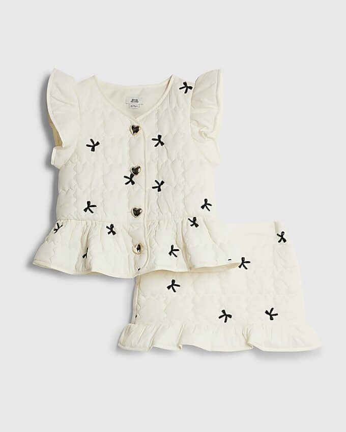 Mini Girls Cream Bow Gilet And Skirt Set Mini Girls Cream Bow Gilet And Skirt Set