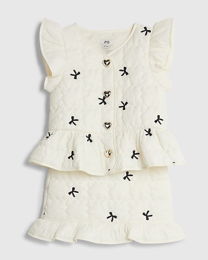 Mini Girls Cream Bow Gilet And Skirt Set Mini Girls Cream Bow Gilet And Skirt Set