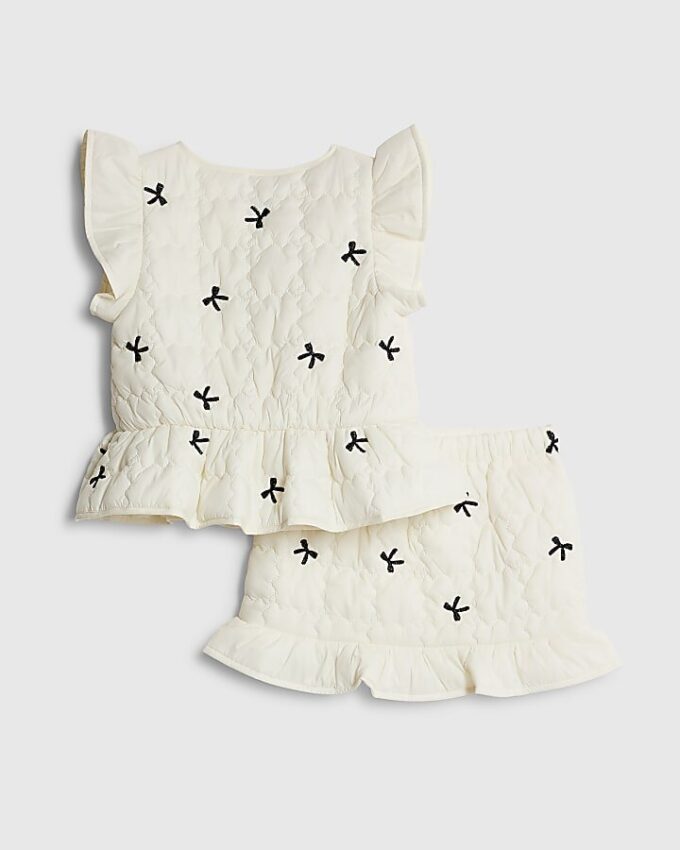 Mini Girls Cream Bow Gilet And Skirt Set Mini Girls Cream Bow Gilet And Skirt Set