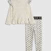 Mini Girls Cream Bow Ribbed Top Set Mini Girls Cream Bow Ribbed Top Set