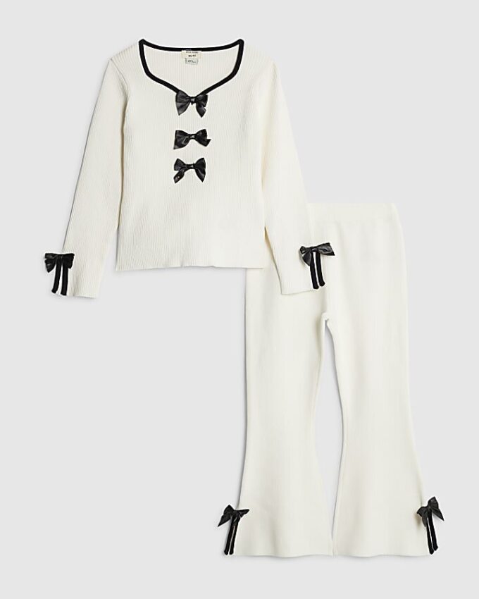 Mini Girls Cream Bow Trousers Set Mini Girls Cream Bow Trousers Set