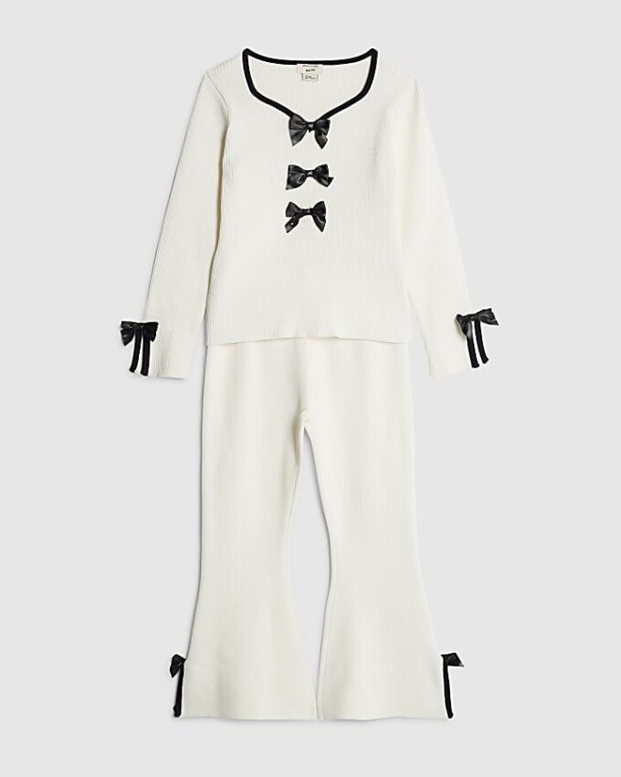 Mini Girls Cream Bow Trousers Set Mini Girls Cream Bow Trousers Set