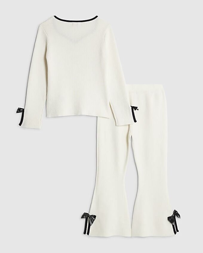 Mini Girls Cream Bow Trousers Set Mini Girls Cream Bow Trousers Set