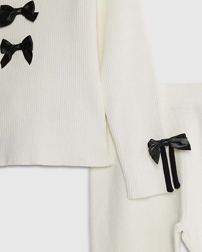 Mini Girls Cream Bow Trousers Set Mini Girls Cream Bow Trousers Set