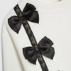 Mini Girls Cream Satin Bow Sweatshirt Set Mini Girls Cream Satin Bow Sweatshirt Set