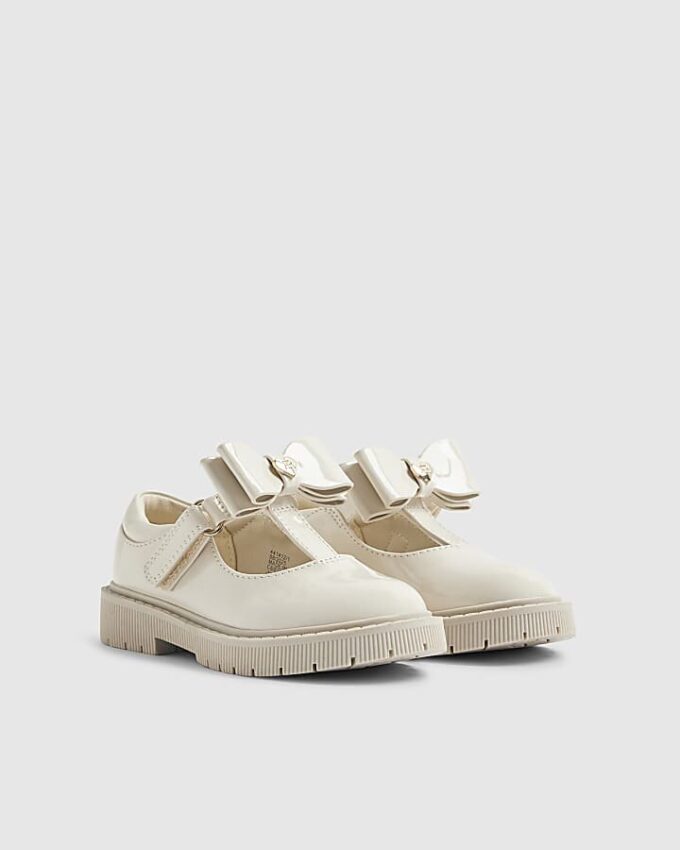 Mini Girls Cream T-Bar Bow Mary Jane-skor