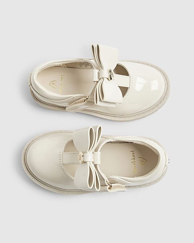 Mini Girls Cream T-Bar Bow Mary Jane-skor