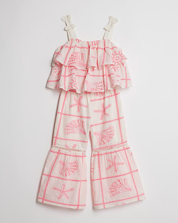 Mini Girls Cream Tiered Broderie Top Set