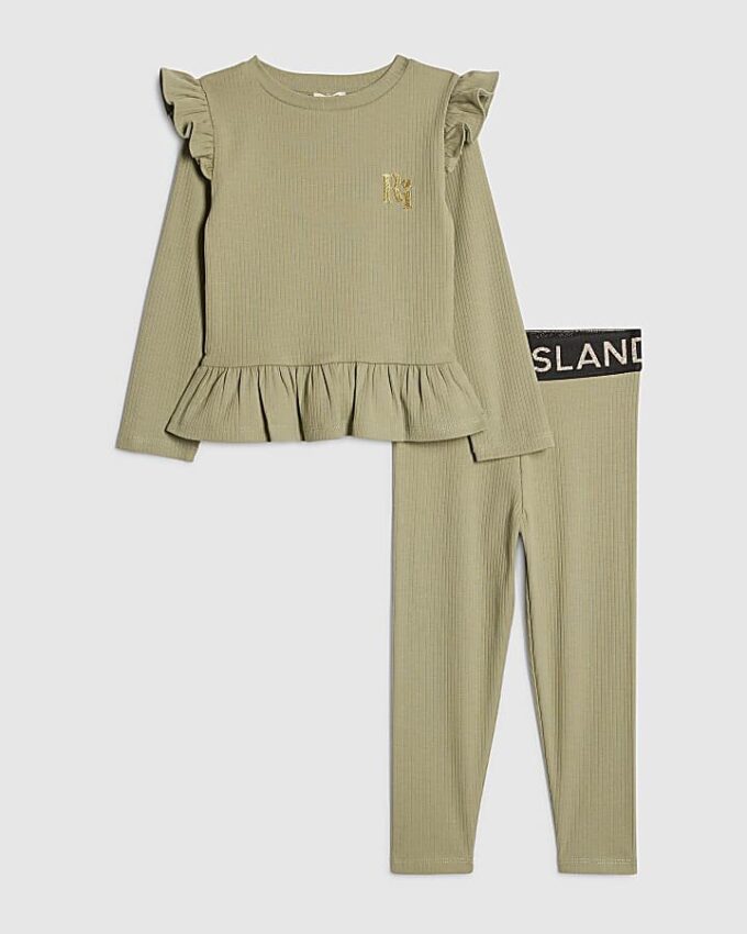 Mini Girls Khaki RI Waist Band Ribbed Set Mini Girls Khaki RI Waist Band Ribbed Set
