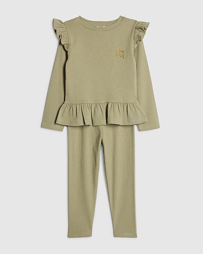 Mini Girls Khaki RI Waist Band Ribbed Set Mini Girls Khaki RI Waist Band Ribbed Set