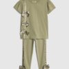 Mini Girls Khaki Satin Bow T-Shirt Set Mini Girls Khaki Satin Bow T-Shirt Set