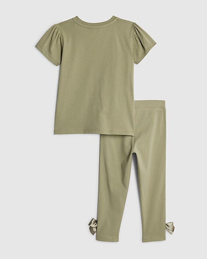 Mini Girls Khaki Satin Bow T-Shirt Set Mini Girls Khaki Satin Bow T-Shirt Set