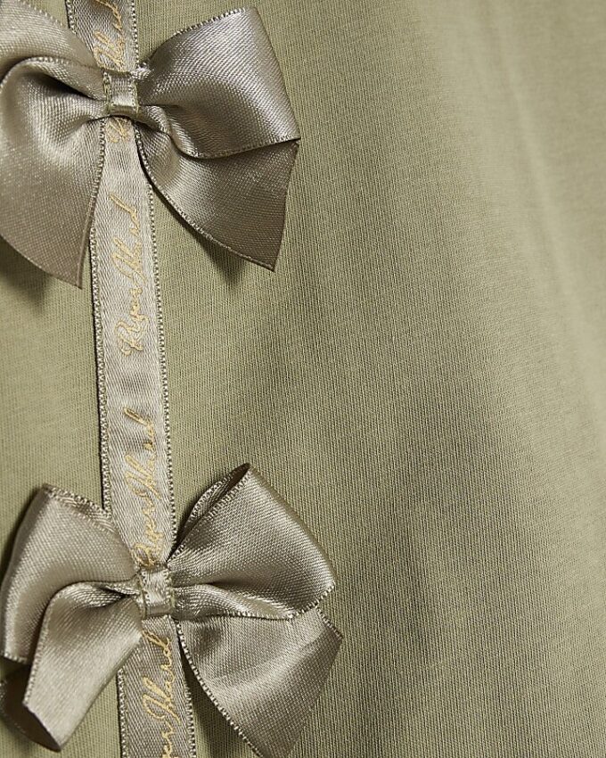 Mini Girls Khaki Satin Bow T-Shirt Set Mini Girls Khaki Satin Bow T-Shirt Set