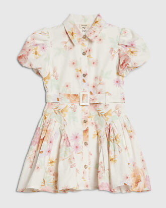 Mini Girls krämfärgad balklänning med blommönster