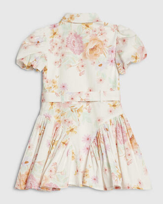 Mini Girls krämfärgad balklänning med blommönster
