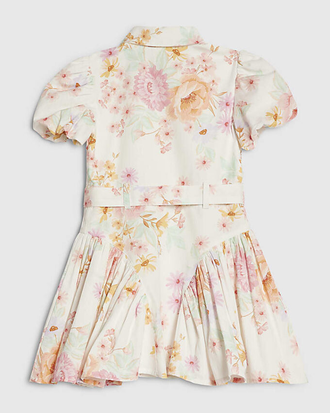 Mini Girls krämfärgad balklänning med blommönster