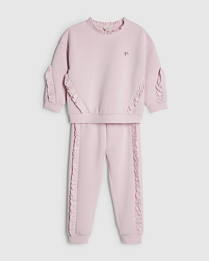 Mini Girls Pink RI Frill Sweatshirt Set