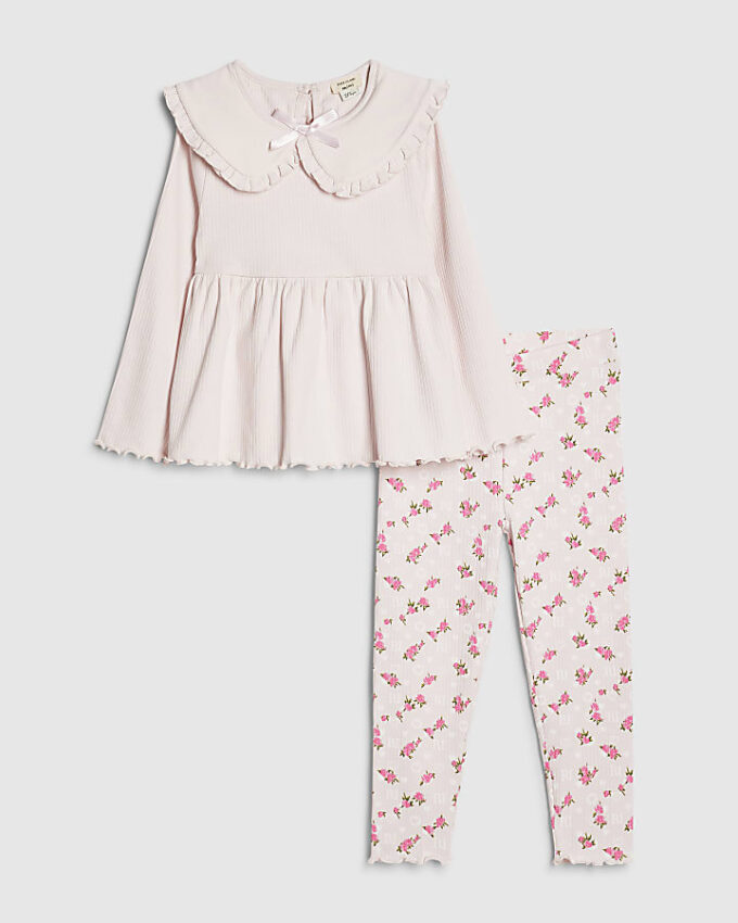 Mini Girls Pink Rib Collar Peplum Top Set Mini Girls Pink Rib Collar Peplum Top Set