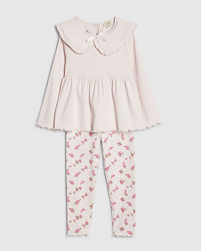 Mini Girls Pink Rib Collar Peplum Top Set Mini Girls Pink Rib Collar Peplum Top Set