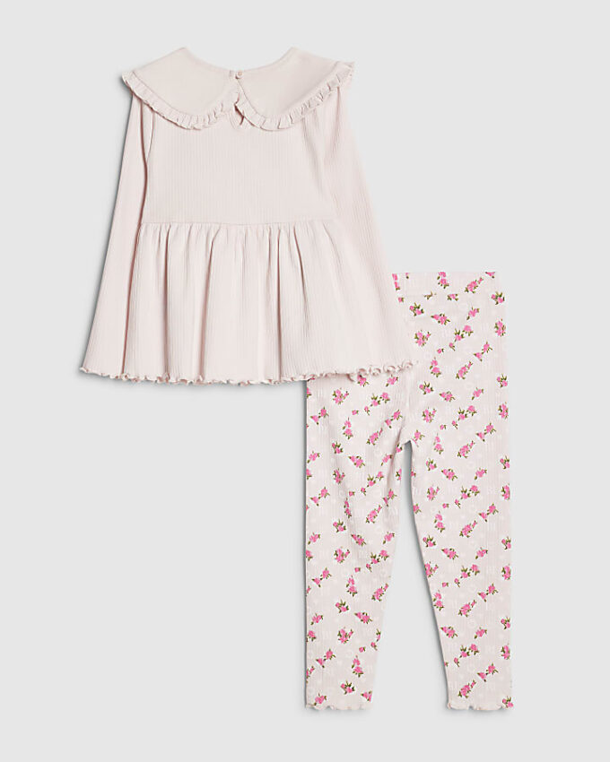 Mini Girls Pink Rib Collar Peplum Top Set Mini Girls Pink Rib Collar Peplum Top Set