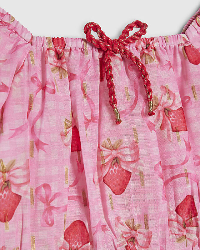 Mini Girls Pink Strawberry Bow Skirt Set Mini Girls Pink Strawberry Bow Skirt Set