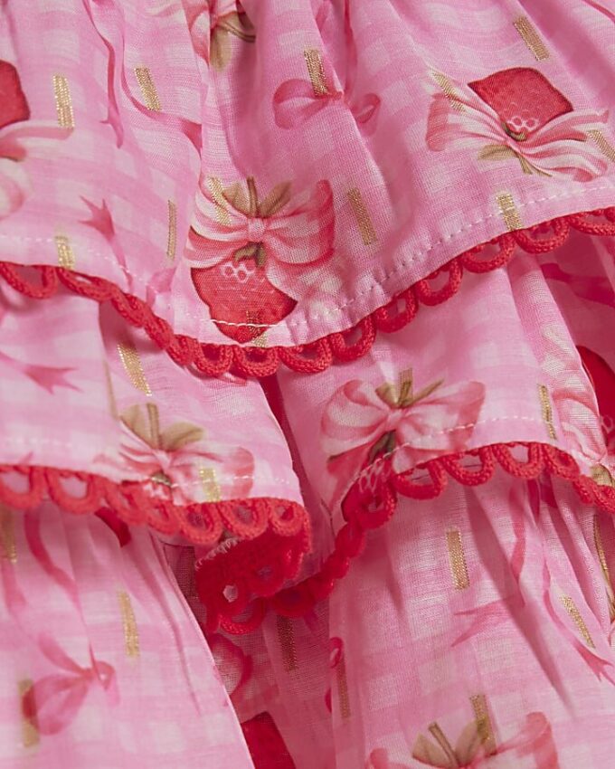 Mini Girls Pink Strawberry Bow Skirt Set Mini Girls Pink Strawberry Bow Skirt Set