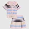 Mini Girls Pink Stripe Polo Shirt Set Mini Girls Pink Stripe Polo Shirt Set