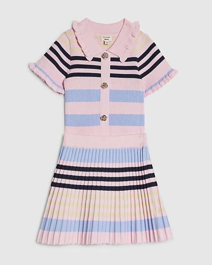 Mini Girls Pink Stripe Polo Shirt Set Mini Girls Pink Stripe Polo Shirt Set