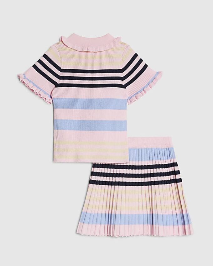 Mini Girls Pink Stripe Polo Shirt Set Mini Girls Pink Stripe Polo Shirt Set