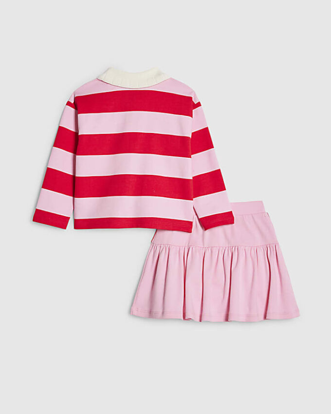 Mini Girls Pink Stripe Polo Shirt Set Mini Girls Pink Stripe Polo Shirt Set
