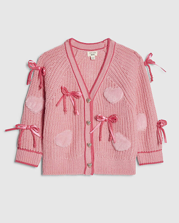Mini Girls rosa 3D-hjärtbågar-kofta