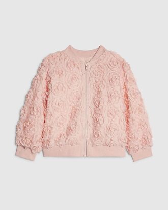 Mini Girls rosa bomberjacka med 3D-blommor