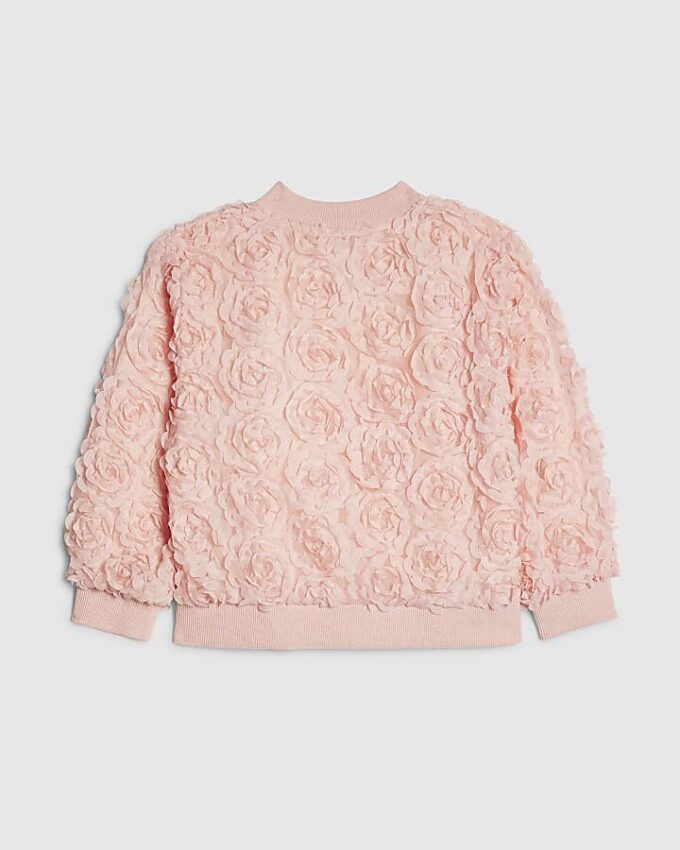 Mini Girls rosa bomberjacka med 3D-blommor