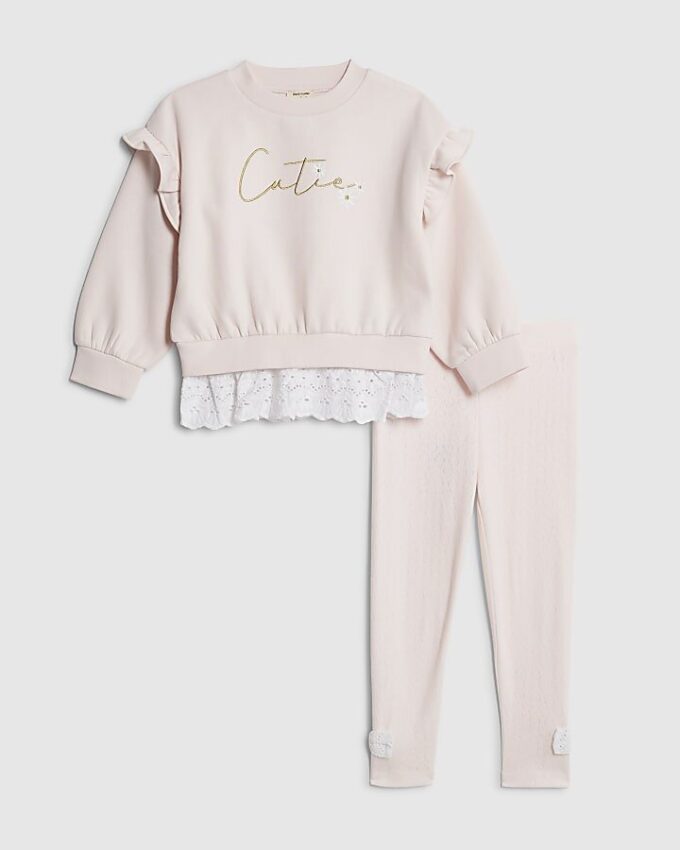 Mini Girls rosa broderad sweatshirtset Mini Girls rosa broderad sweatshirtset