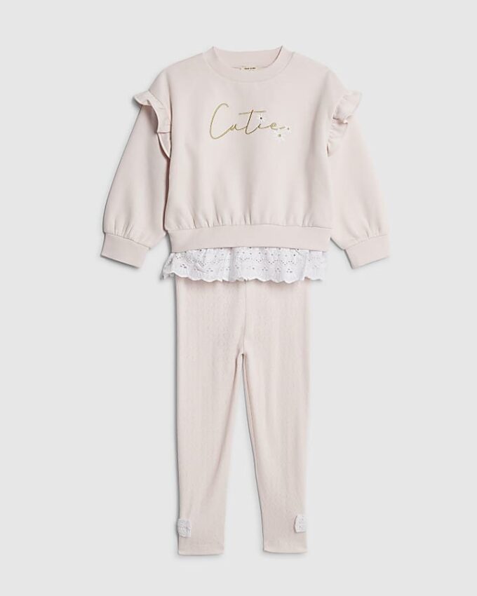Mini Girls rosa broderad sweatshirtset Mini Girls rosa broderad sweatshirtset