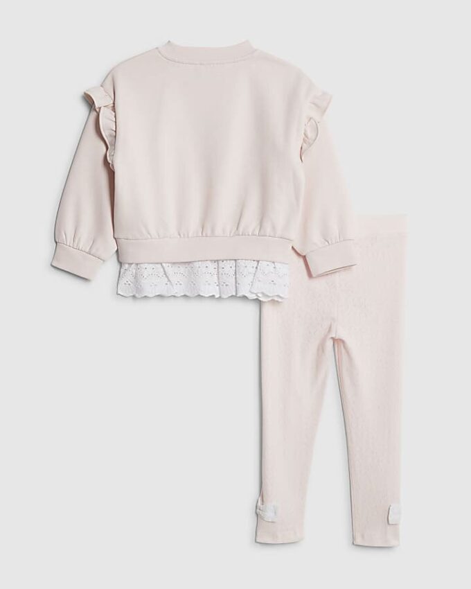 Mini Girls rosa broderad sweatshirtset Mini Girls rosa broderad sweatshirtset