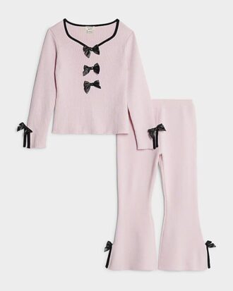 Mini Girls rosa byxset med rosett
