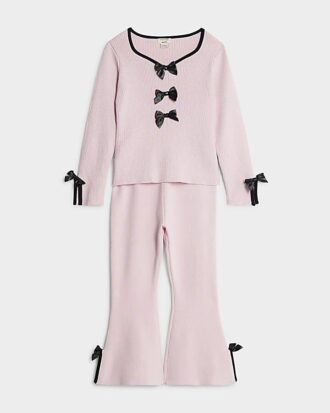Mini Girls rosa byxset med rosett