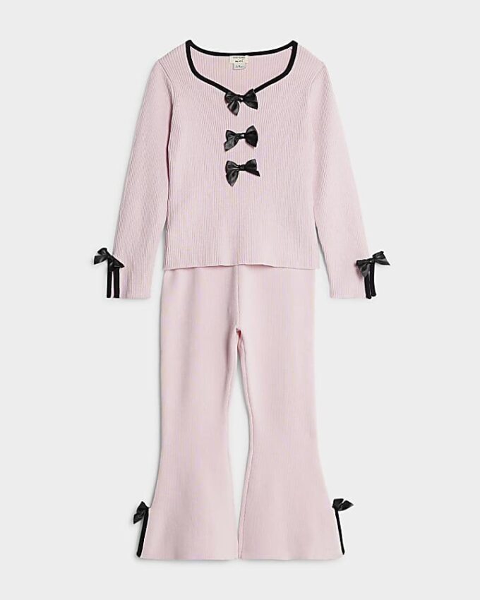 Mini Girls rosa byxset med rosett Mini Girls rosa byxset med rosett