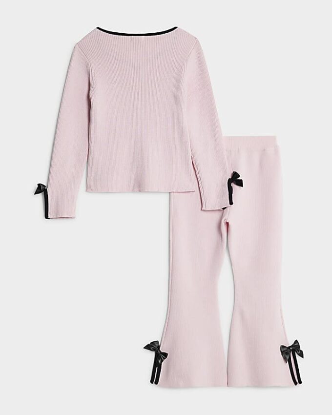 Mini Girls rosa byxset med rosett Mini Girls rosa byxset med rosett