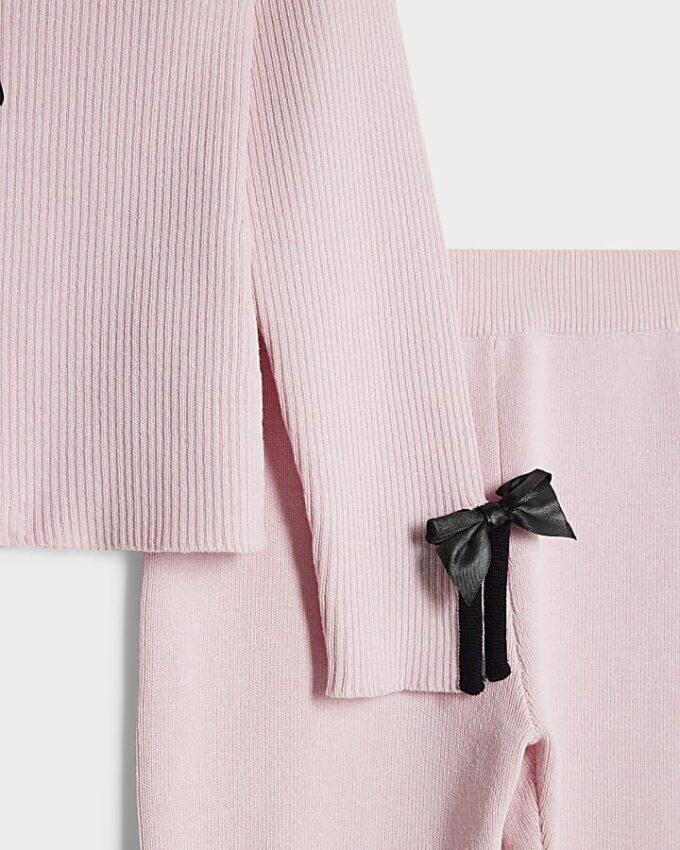 Mini Girls rosa byxset med rosett Mini Girls rosa byxset med rosett